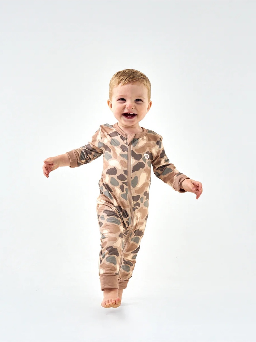 BURLEBO Beige & Tan Pintail Camo Double Zip One-Piece Footie